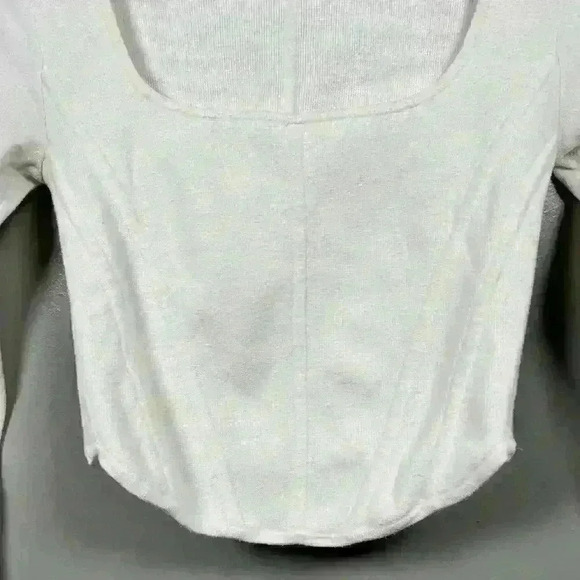ARITZIA WILFRED Soft Corset Sweater Long Sleeve Crop White Square Neck Ballet S - Picture 2 of 7